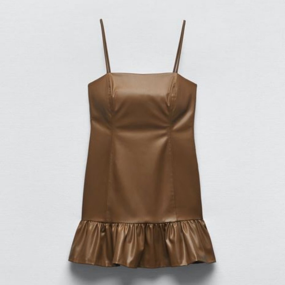 Zara Faux Leather Dress Brown XS NWT